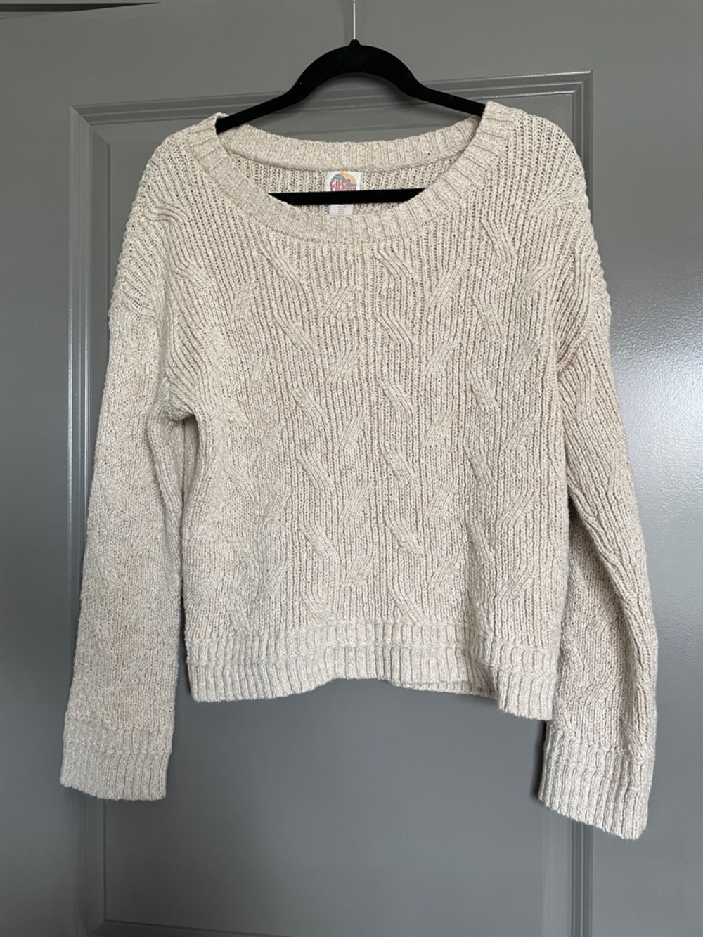 C&C California Cream Cable-Knit Crewneck Sweater